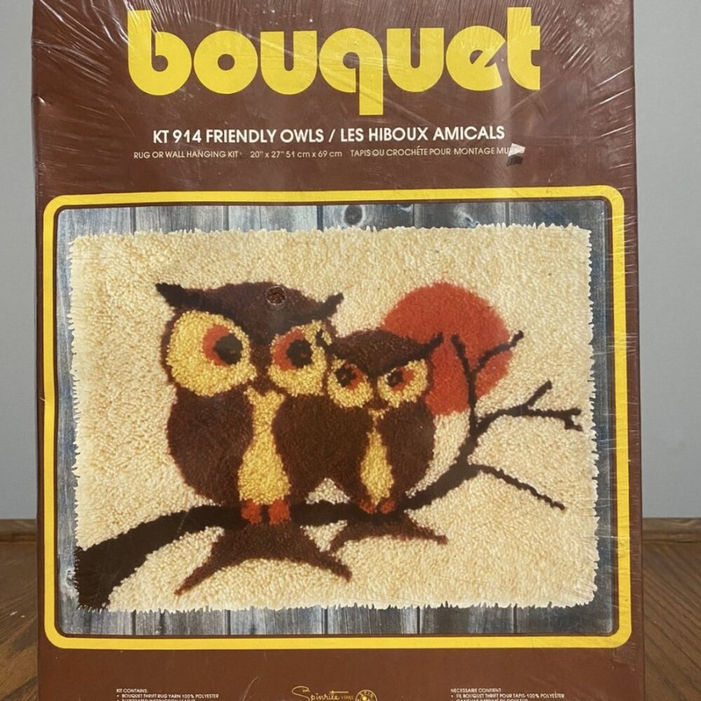 53-(VC) Vintage. Rug/Wall Hanging Kit. KT 914 Friendly Owls. Sealed.